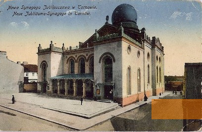 Bild:Tarnów, o.D., Die 1908 fertiggestellte Neue Synagoge, www.jewishpostcards.com
