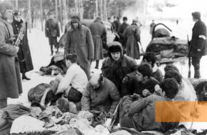 Image: Chernihiv, Februay 1942, Jews from the town of Shchors (today Snowsk) who were transported to Chernihiv are forced to take their clothes off before being shot, Magyar Nemzeti Múzeum
