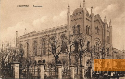 Image: Gliwice, about 1900, The New Synagogue on Niederwallstrasse, destroyed in 1938, public domain